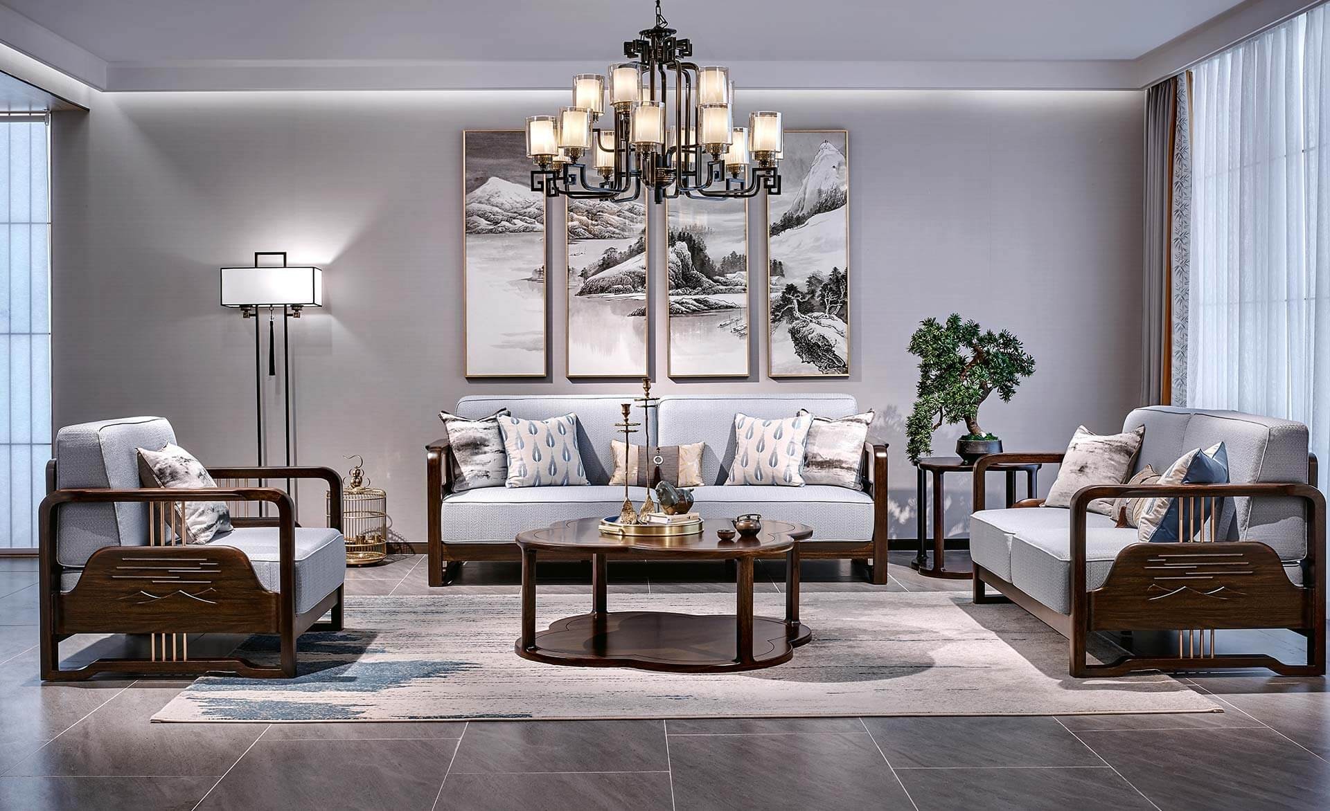 龍湫新中式客廳空間效果